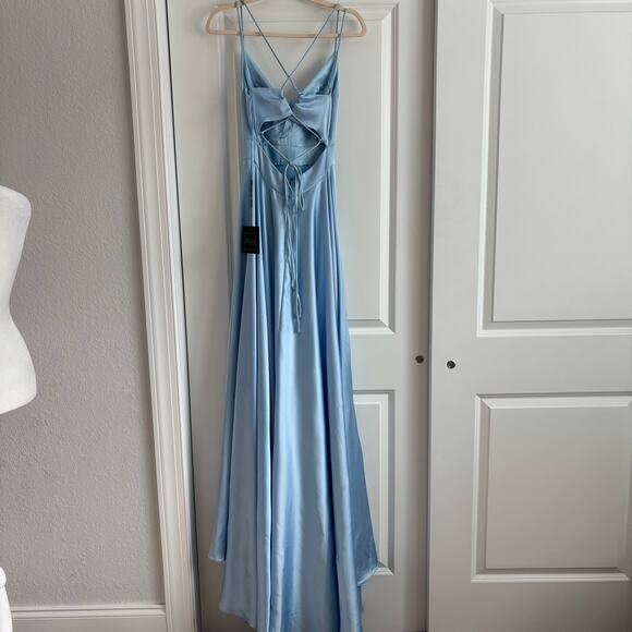 NWT leena for Mac Duggal Satin Strappy Gown 0 A Line Formal Black Tie Prom - Picture 3 of 16